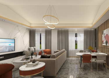 方家村小区130㎡二居室轻奢风全包装修设计效果图