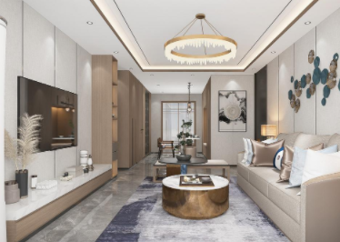 桃花岛小区90㎡新中式二居室全包设计效果图